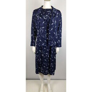 VINTAGE WOMEN'S BLUE PRINT DRESS BELT JACKET - BRITISH LADY - SIZE 16.5